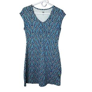 Title Nine Womens V-Neck Athletic Stretchy Dress Size Small Blue Abstract Print